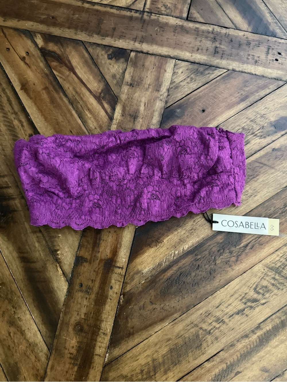 NWT Cosabella Luxury Lingerie Lace Bandeau Bralette in Swiss Beet- Sz L